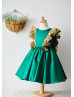 Emerald Green Satin Gold Sequin V Back Flower Girl Dress